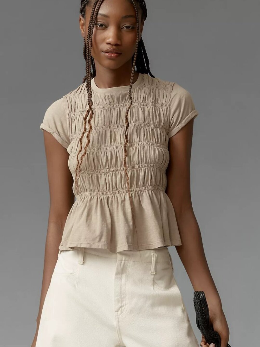 PILCRO tabby ruched cap sleeve tee (XL)